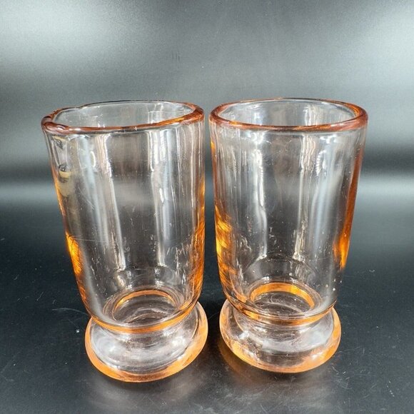 1950s Peachy Pink Tumbler Drinking Glasses Set 2 Thick Heavy Glass Cups Mugs VTG - Picture 11 of 15